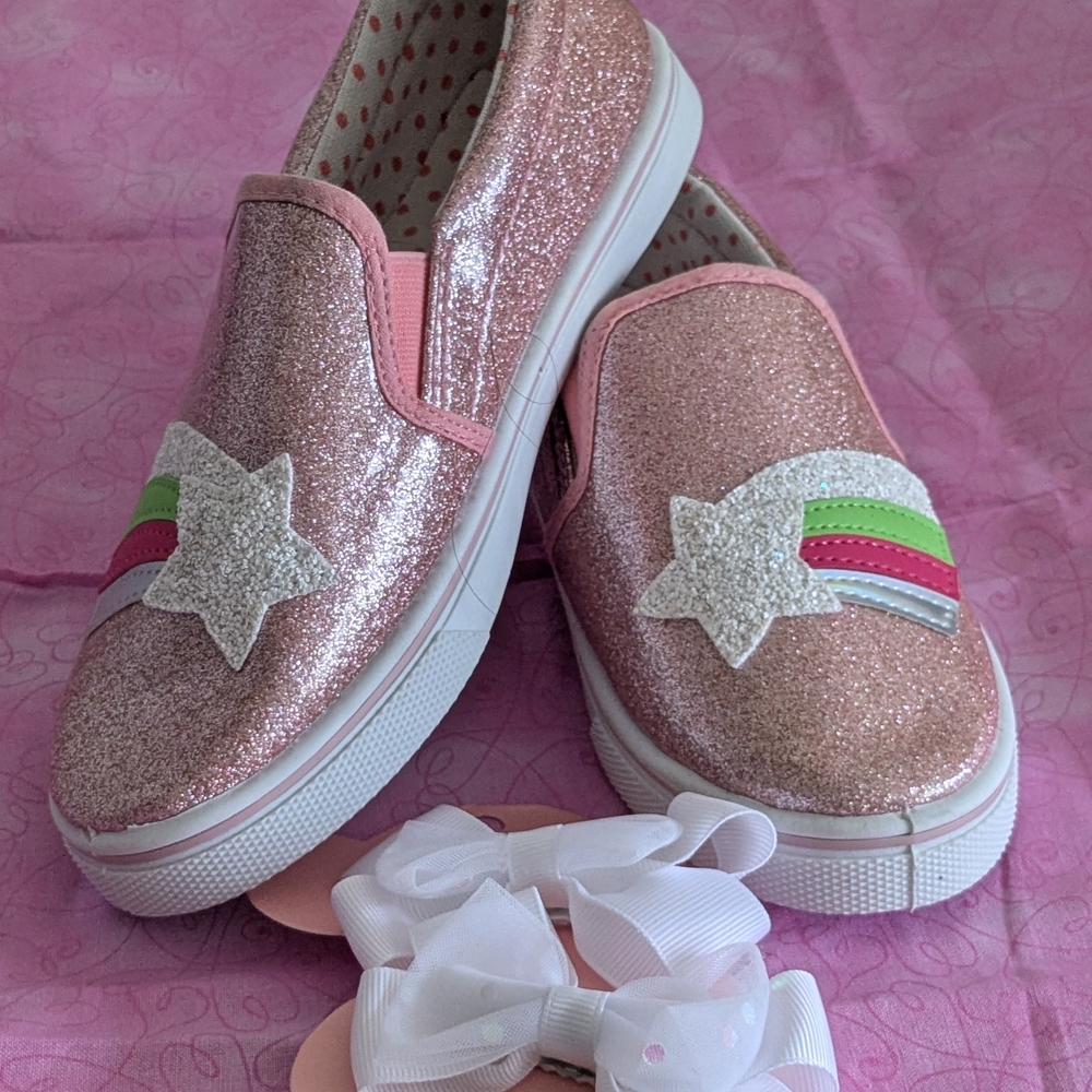 Sparkly Pink Kids Slip-On Shoes with Star Design